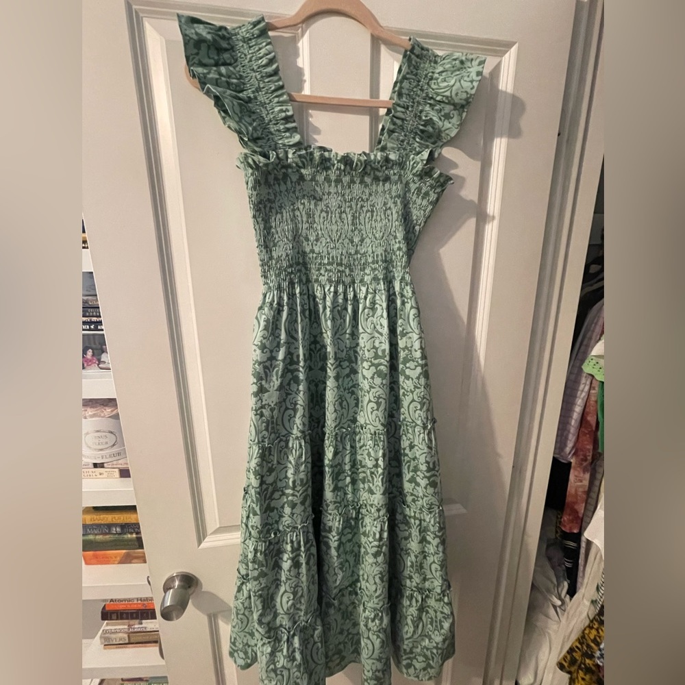 Hill House “The Ellie Nap Dress” Green Jacquard